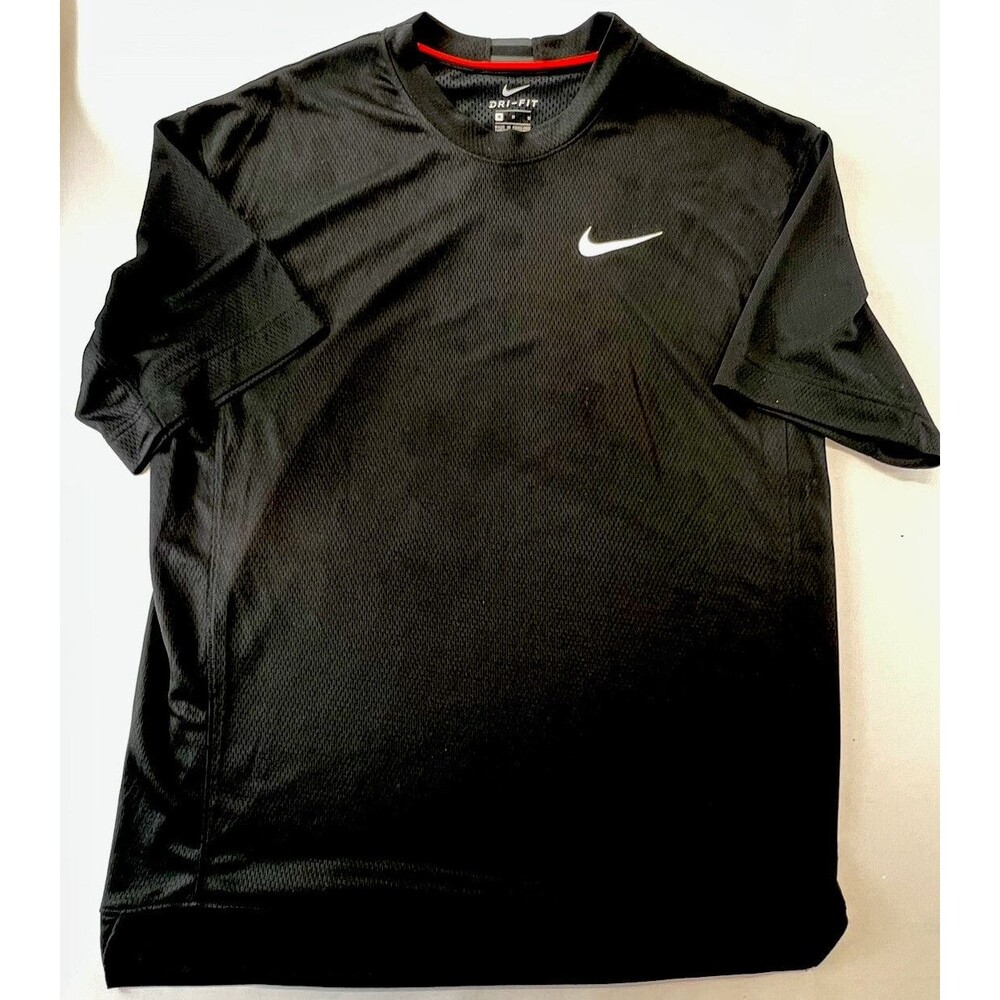 Nike Dri-Fit Mens Medium Solid Black Short Sleeve Pull Over Mesh T-Shirt